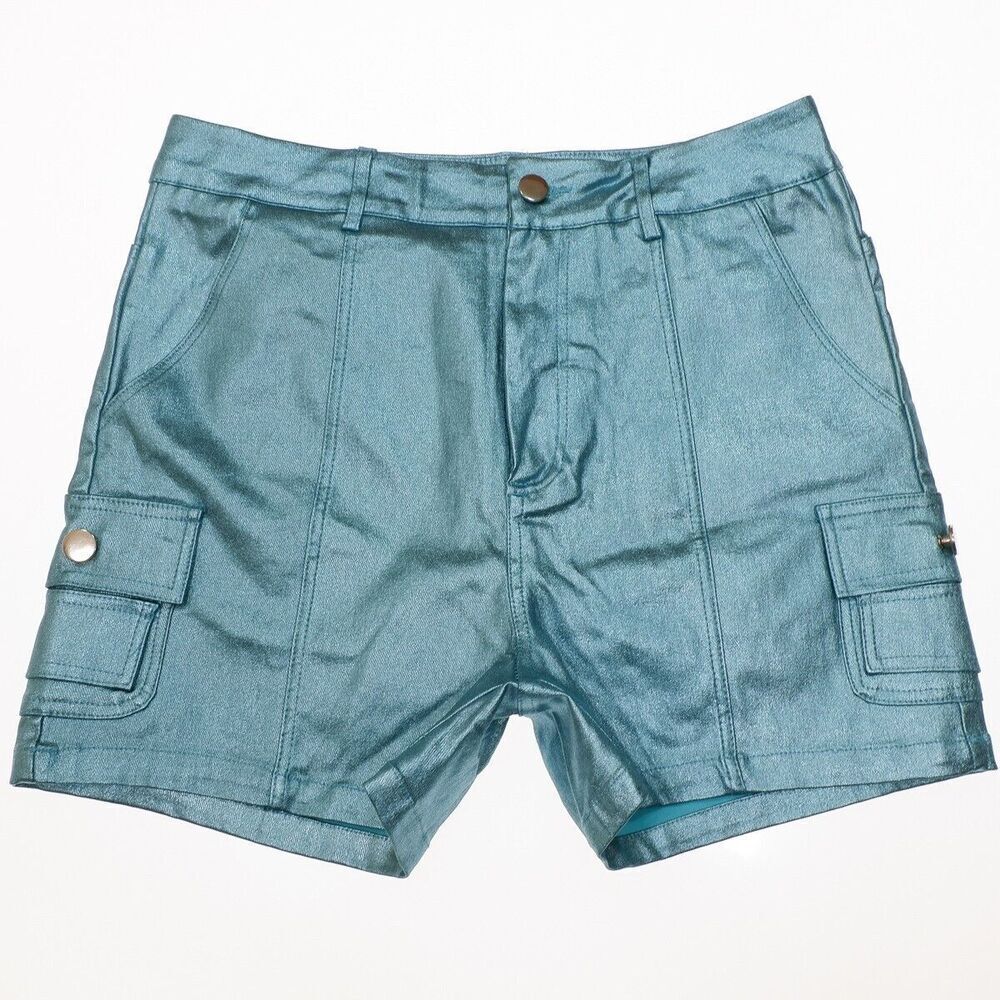 Lizette Collection LC Shorts Juniors L Super High Rise Metallic Blue Measure W28